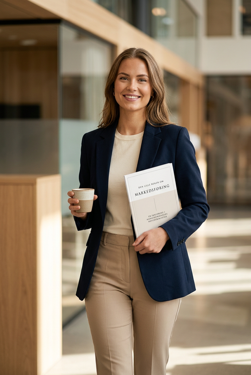 Karrierekvinne med bok og kaffe